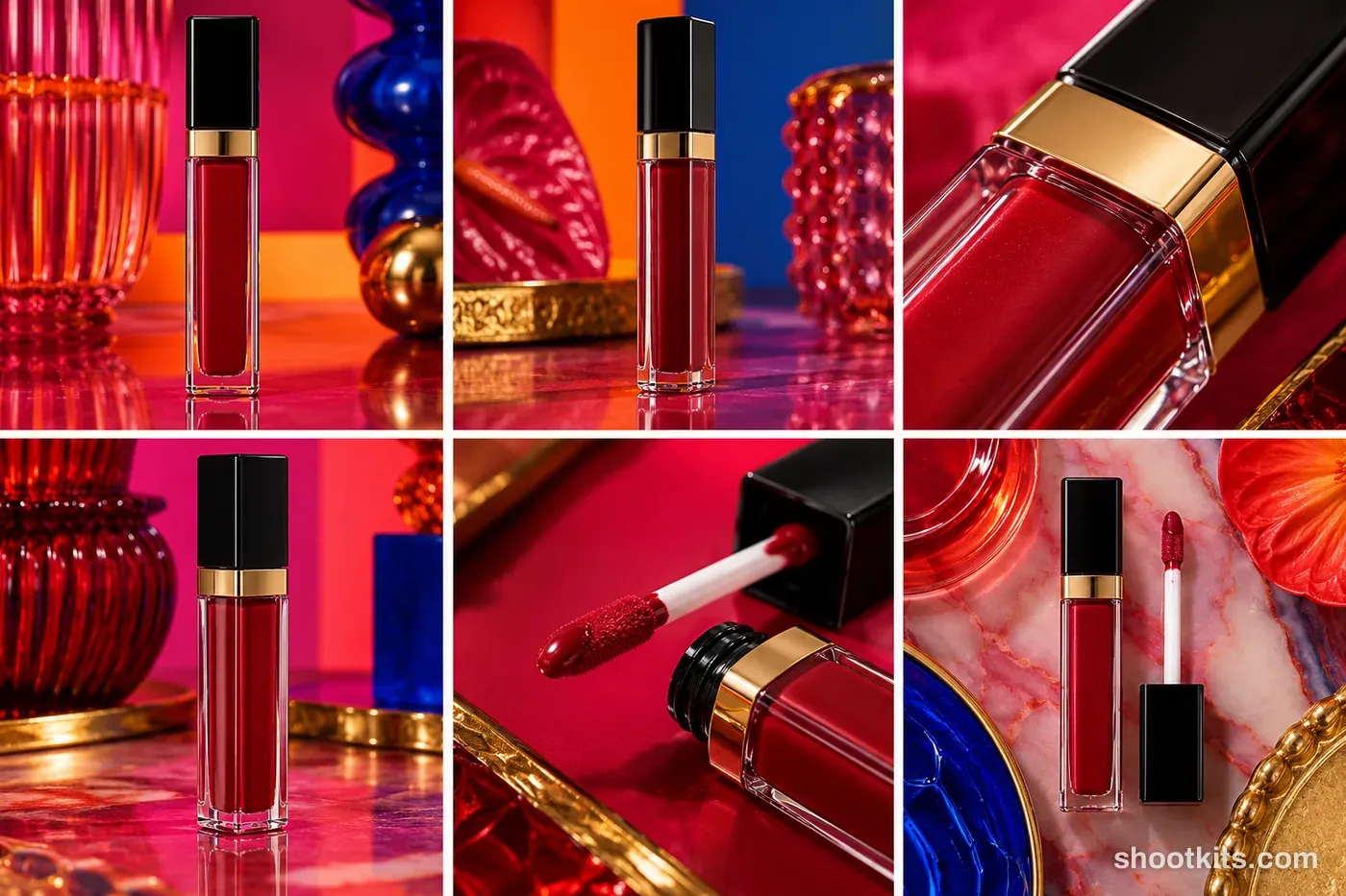 6-panel maximalism makeup product shots made with ChatGPT