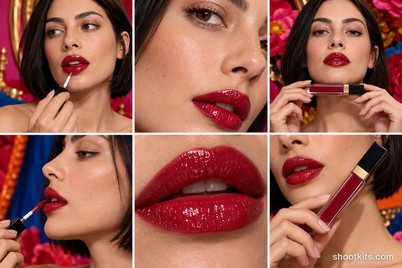 6-panel maximalism makeup studio shoot with a model made with ChatGPT