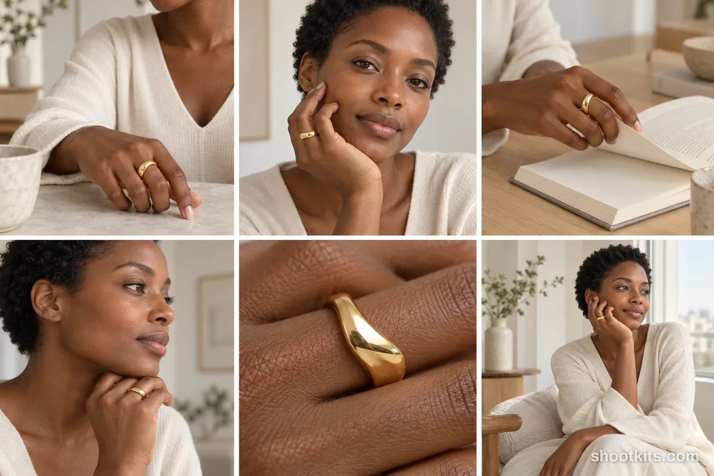 6-panel minimalism jewelry lifestyle shoot made with ChatGPT