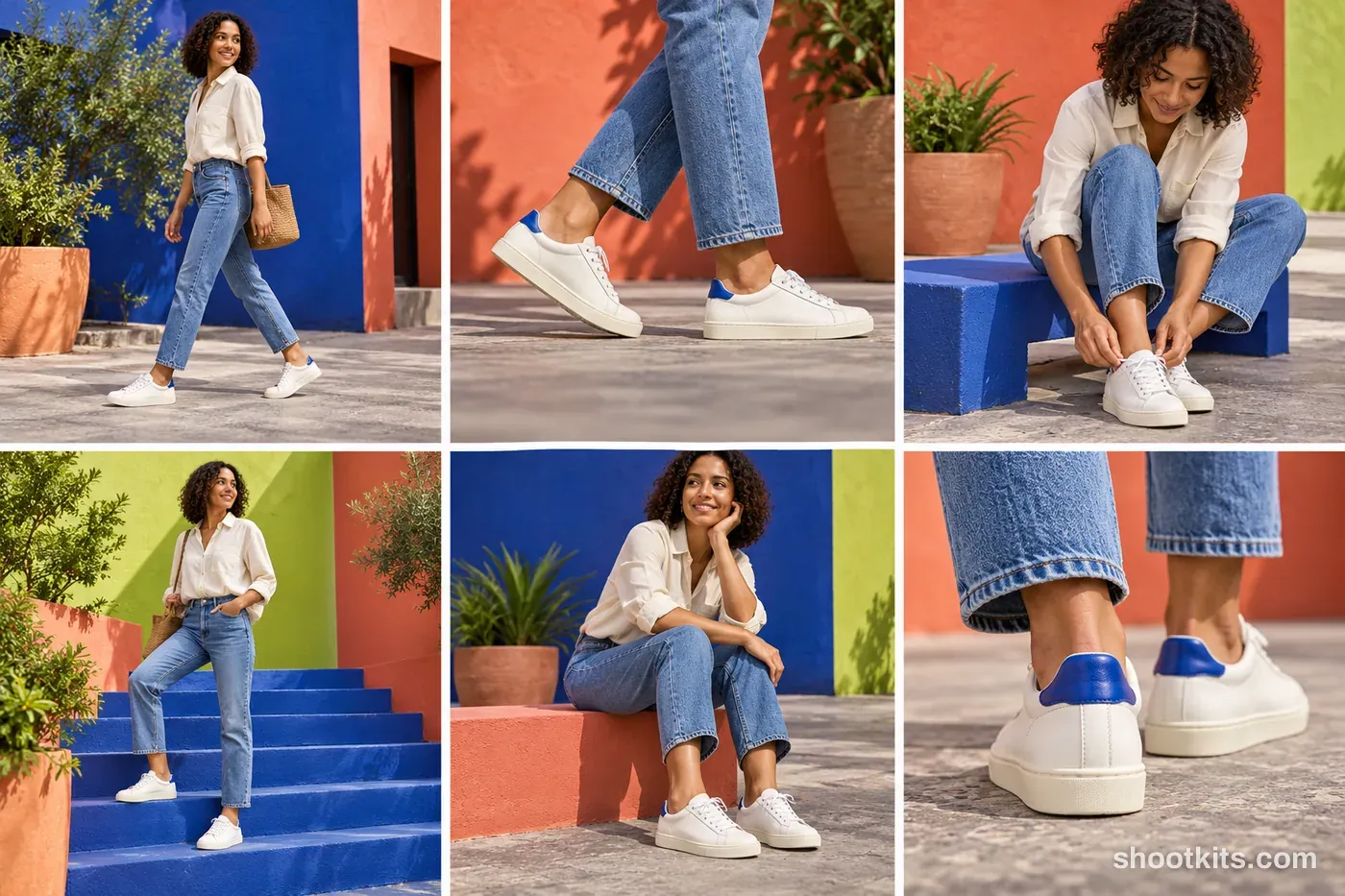 6-panel color blocking sneaker lifestyle shoot made with ChatGPT