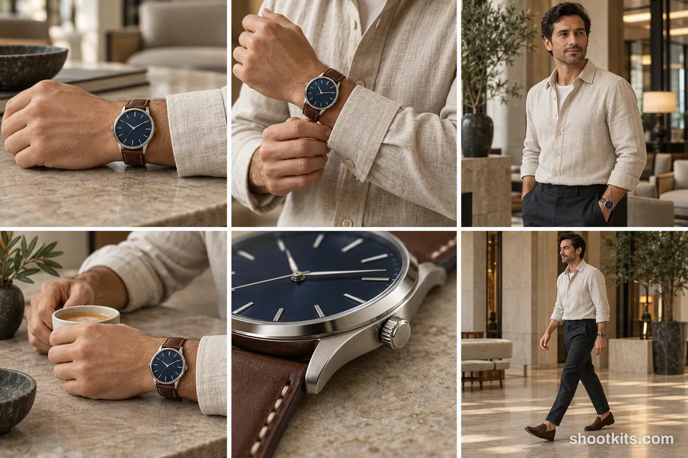 6-panel quiet luxury watch lifestyle shoot made with ChatGPT