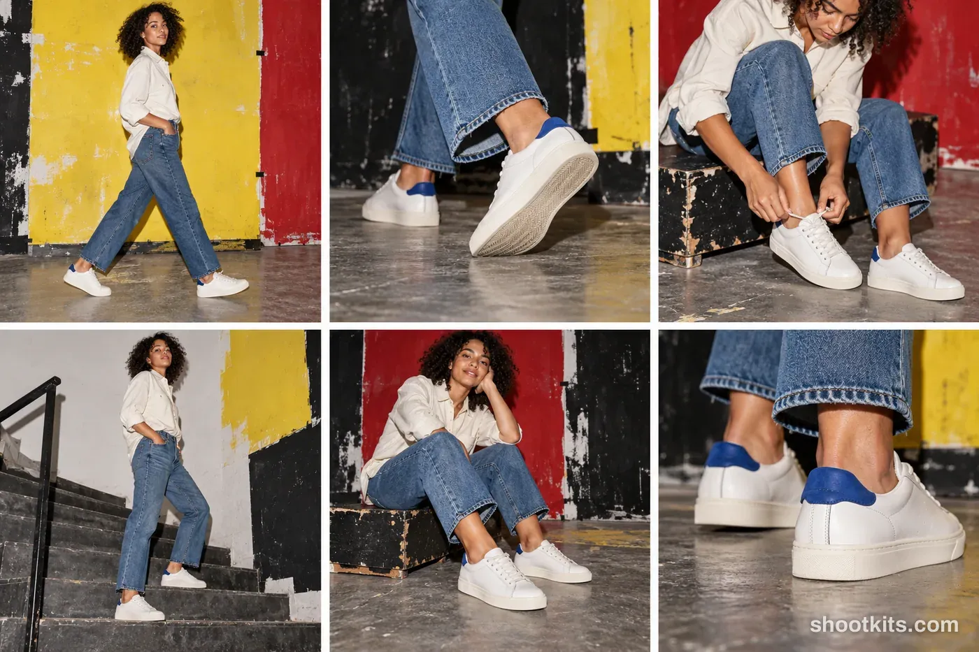 6-panel punk / diy sneaker studio shoot with a model made with ChatGPT