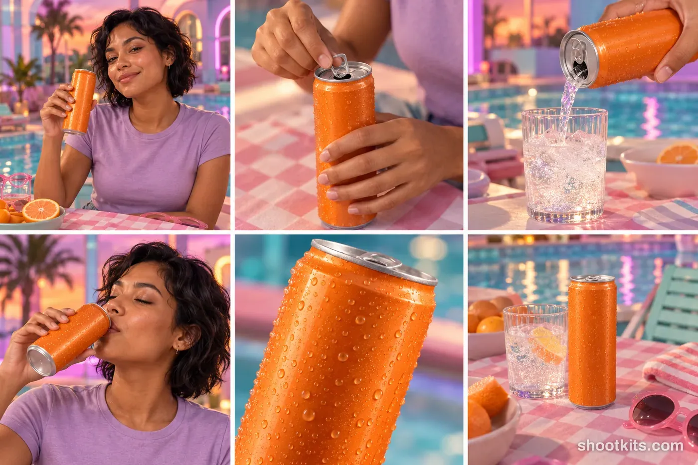 6-panel vaporwave food and drink lifestyle shoot made with ChatGPT