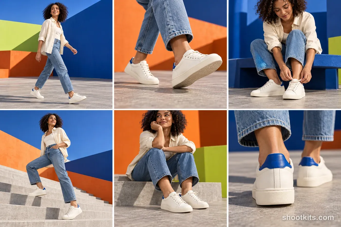 6-panel kinetic / sport sneaker studio shoot with a model made with ChatGPT