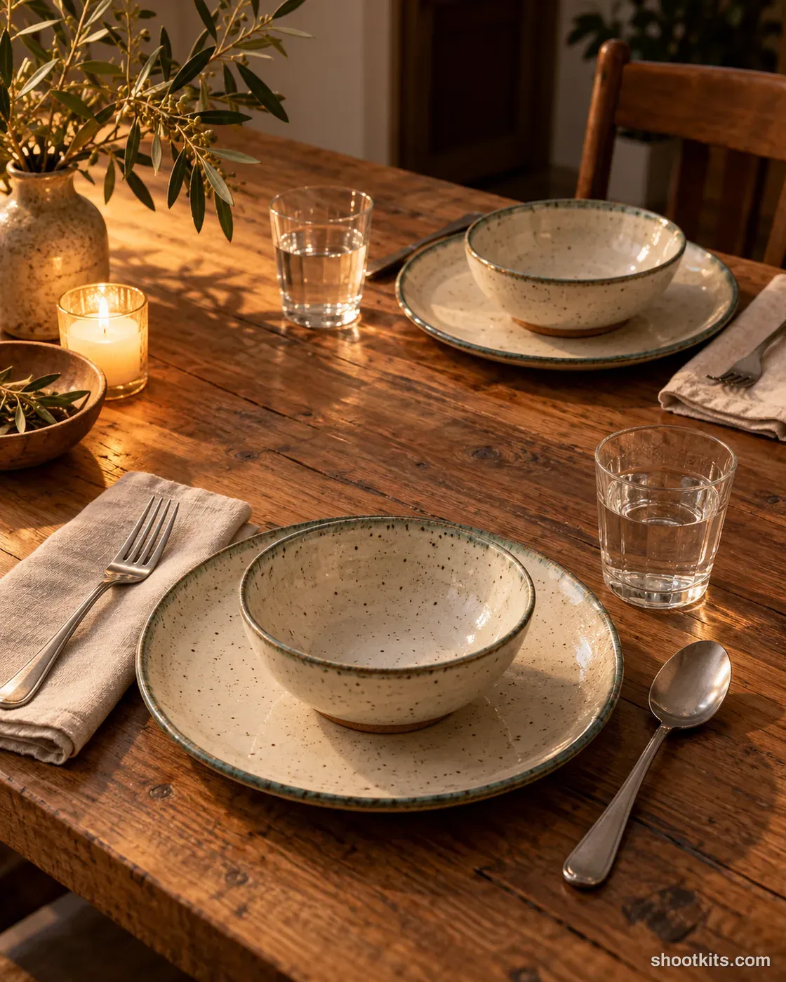 Table setting: handmade piece photo made with ChatGPT. Rustic dinner table.