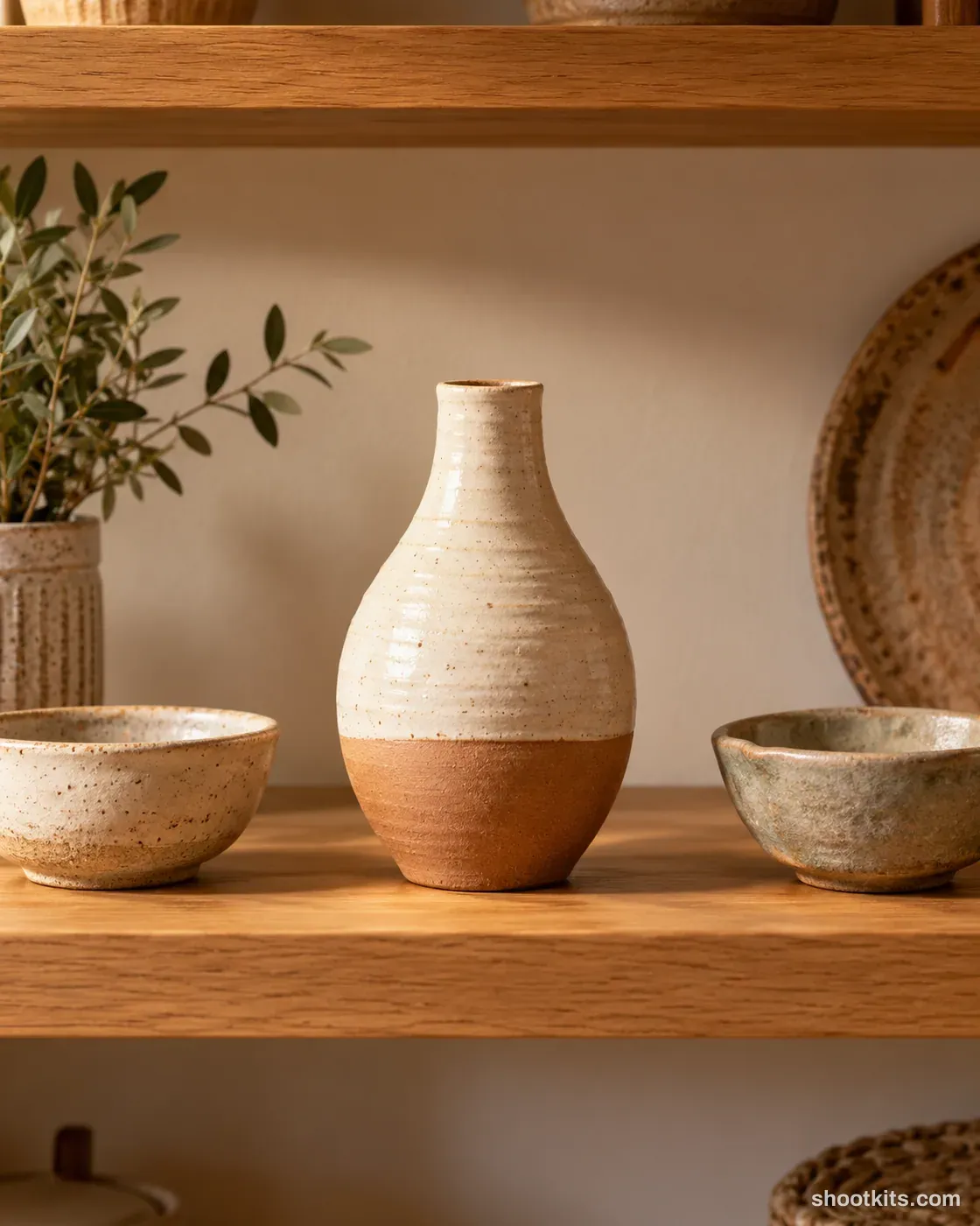 Gift shelf: handmade piece photo made with ChatGPT. Boutique shop shelf.