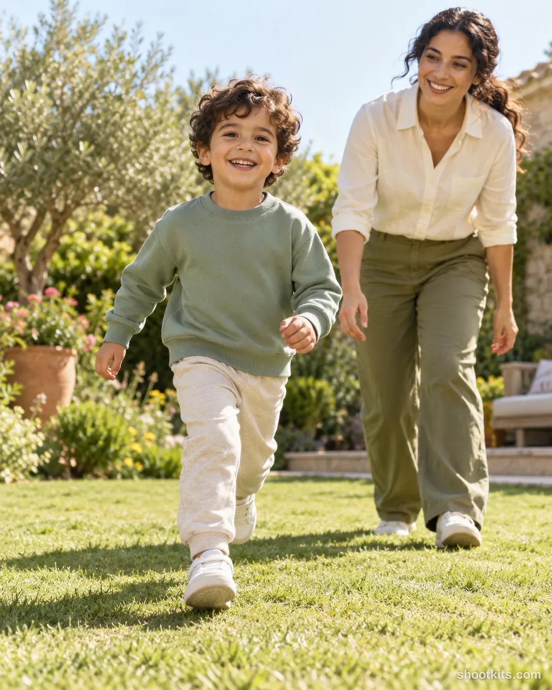 Garden play: kids product photo made with ChatGPT. Garden lawn on a sunny day.