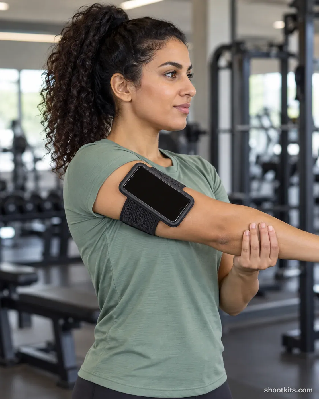 Gym strap: tech accessory photo made with ChatGPT. Gym floor.