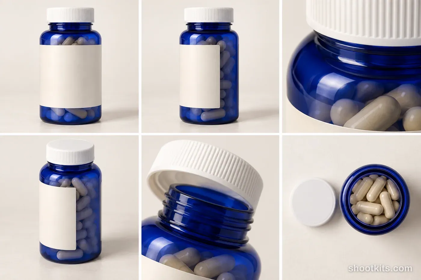 6-panel vitamins and capsules product shots made with ChatGPT