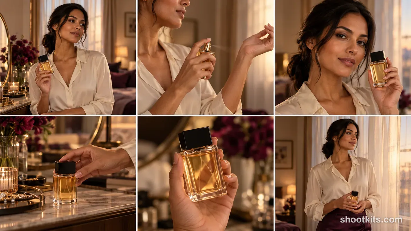 6-panel perfume lifestyle campaign made with ChatGPT