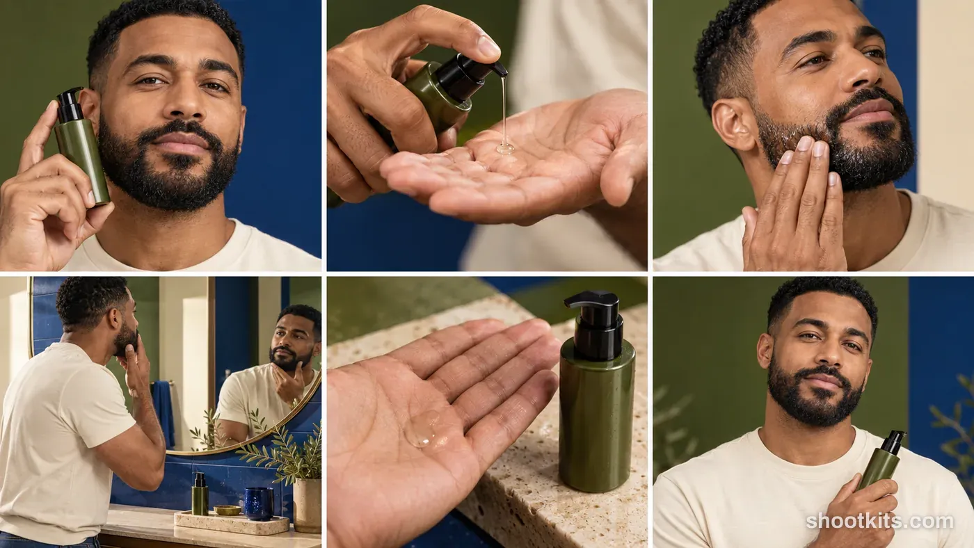 6-panel men’s grooming bold creative campaign made with ChatGPT