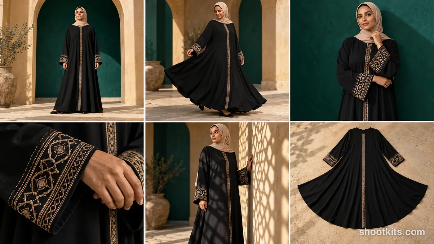 6-panel modest fashion bold creative campaign made with ChatGPT